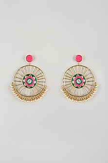 Multi-Colored Brass Threadwork Chandbali Earrings