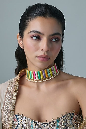 Multi-Colored Brass Threadwork Choker Necklace