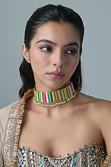 Multi-Colored Brass Threadwork Choker Necklace