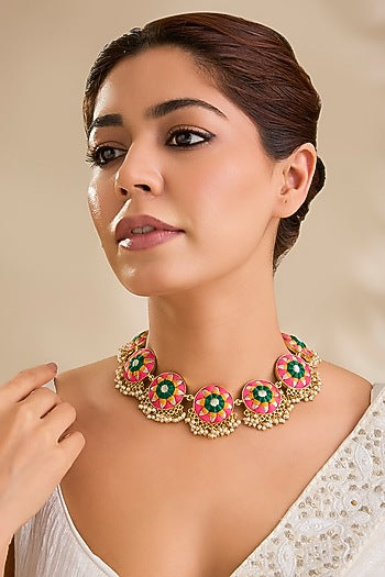 Multi-Colored Seed Pearl Floral Necklace