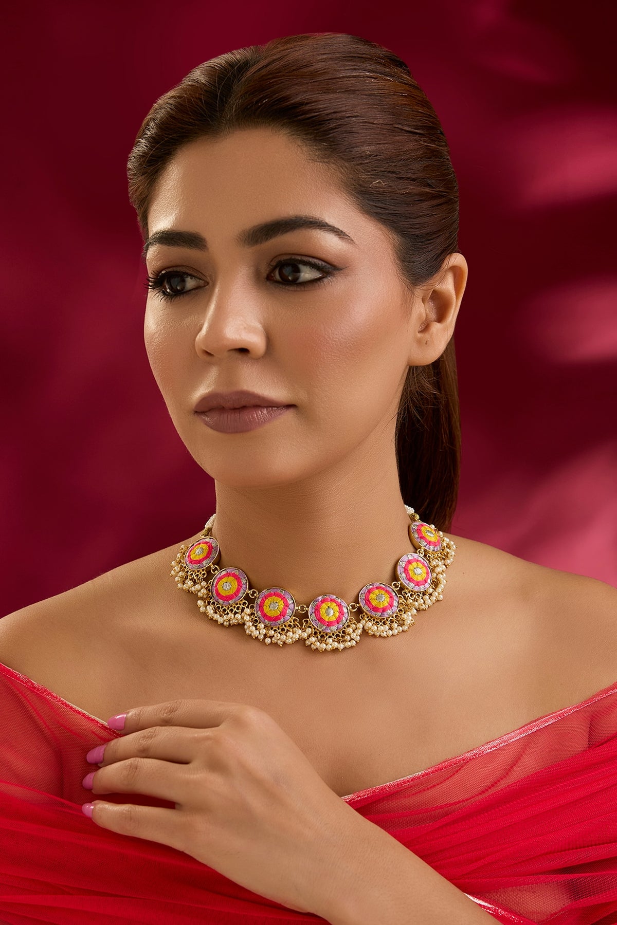 Multi-Colored Seed Pearl Floral Necklace