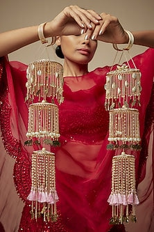 Gold Finish Shell & Charm Layered Kaleeras (Set Of 2)