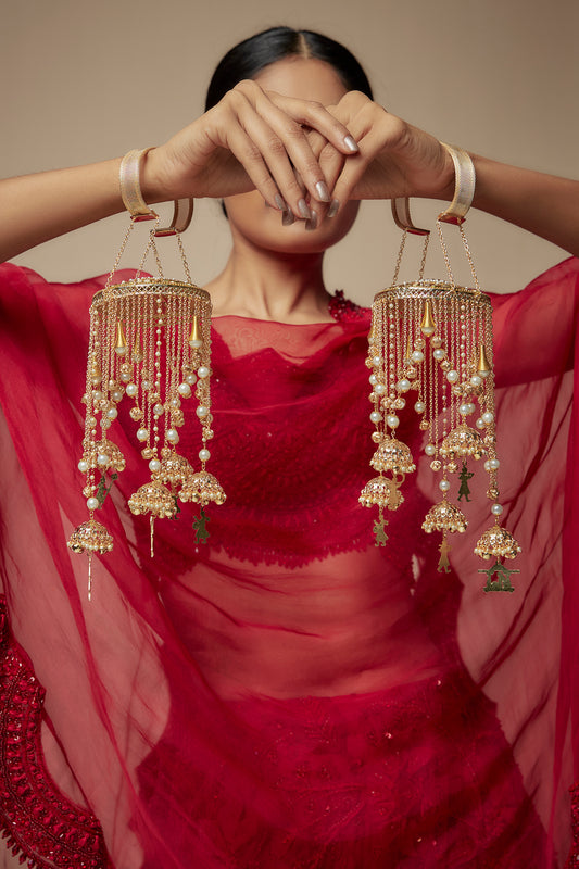 Gold Finish Spiral Kaleeras (Set Of 2)