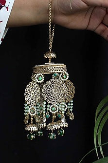 Gold Finish Green Ombre Beaded Kaleeras (Set of 2)