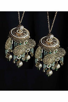 Gold Finish Green Ombre Beaded Kaleeras (Set of 2)