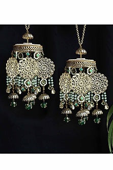 Gold Finish Green Ombre Beaded Kaleeras (Set of 2)