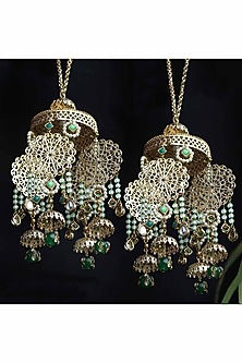 Gold Finish Green Ombre Beaded Kaleeras (Set of 2)