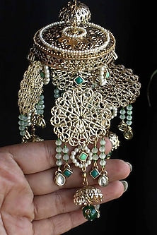 Gold Finish Green Ombre Beaded Kaleeras (Set of 2)