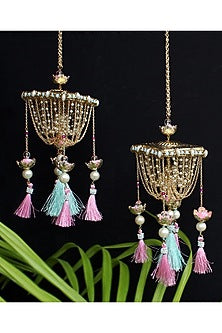 Gold Finish Kundan Polki & Beaded Kaleeras (Set of 2)