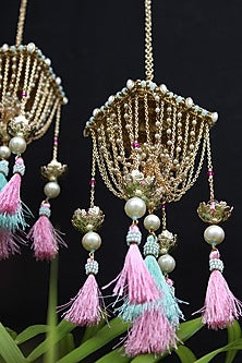 Gold Finish Kundan Polki & Beaded Kaleeras (Set of 2)