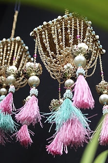Gold Finish Kundan Polki & Beaded Kaleeras (Set of 2)