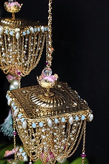 Gold Finish Kundan Polki & Beaded Kaleeras (Set of 2)