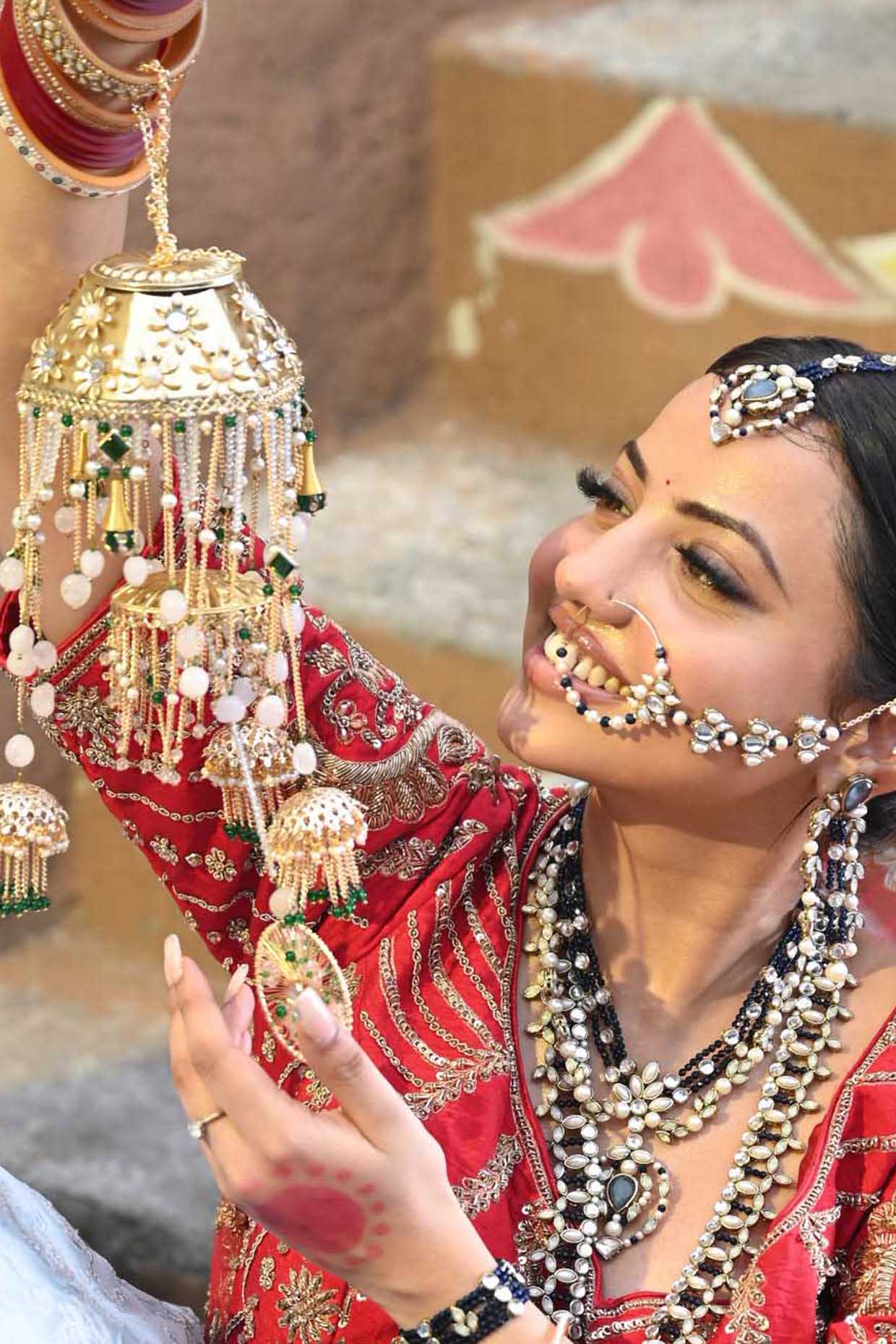 Gold Finish Kundan Polki & Pearl Kaleeras (Set of 2)