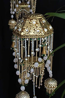 Gold Finish Kundan Polki & Pearl Kaleeras (Set of 2)