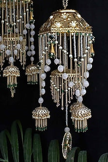 Gold Finish Kundan Polki & Pearl Kaleeras (Set of 2)