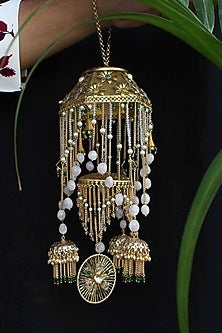 Gold Finish Kundan Polki & Pearl Kaleeras (Set of 2)