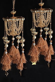 Gold Finish Beaded Kaleeras (Set of 2)
