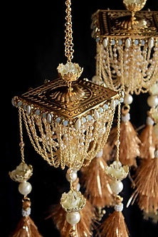 Gold Finish Beaded Kaleeras (Set of 2)