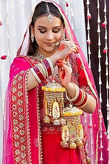 Gold Finish Floral Cap Kaleeras (Set of 2)