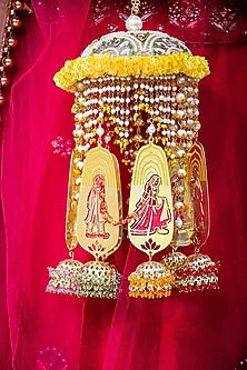 Gold Finish Floral Cap Kaleeras (Set of 2)