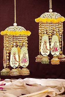 Gold Finish Floral Cap Kaleeras (Set of 2)