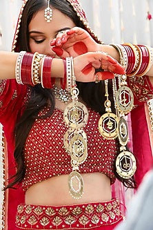 Gold Finish Pearl Cluster Kaleeras (Set of 2)