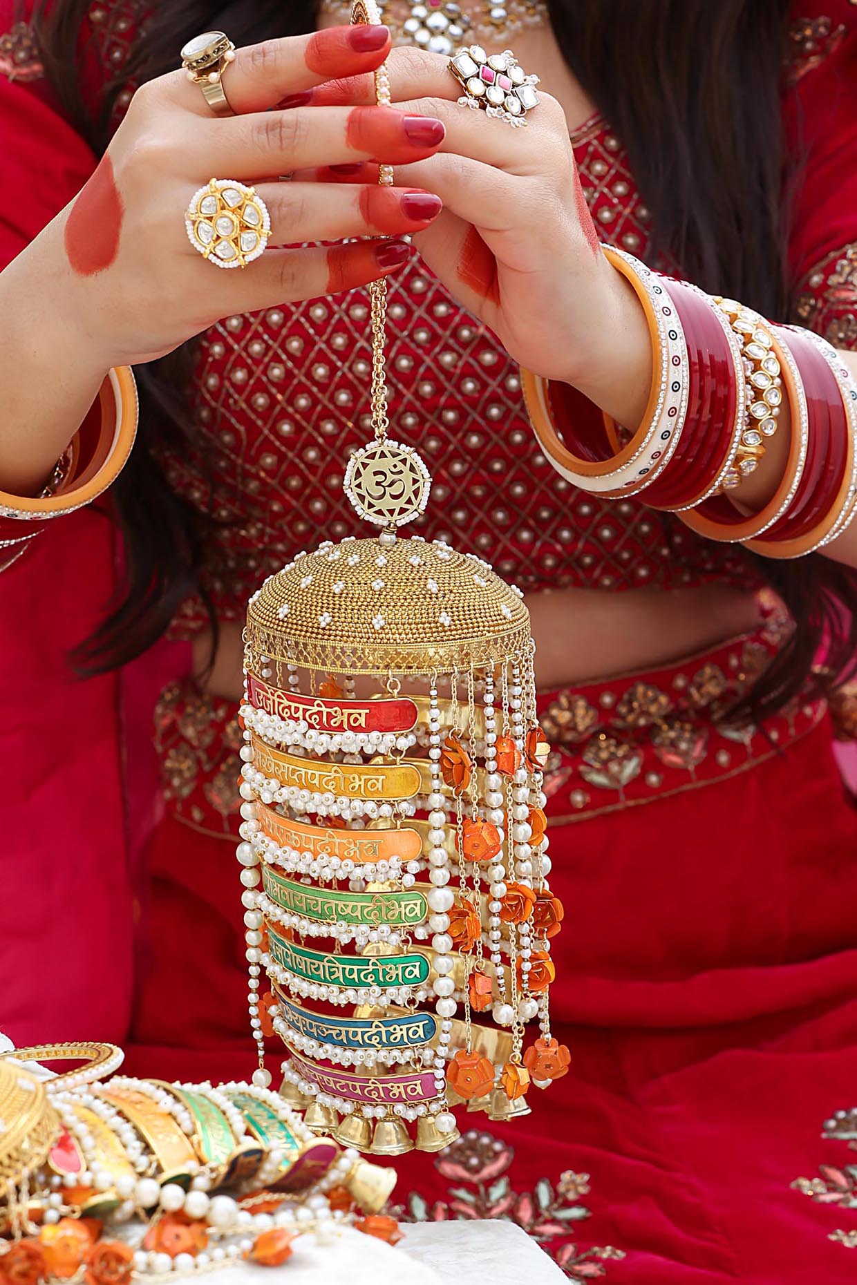 Gold Finish Pearl Beaded Meenakari Kaleeras (Set of 2)