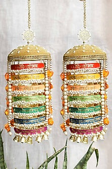 Gold Finish Pearl Beaded Meenakari Kaleeras (Set of 2)