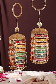 Gold Finish Pearl Beaded Meenakari Kaleeras (Set of 2)