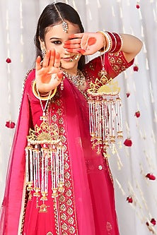 Gold Finish Floral Kaleeras (Set of 2)