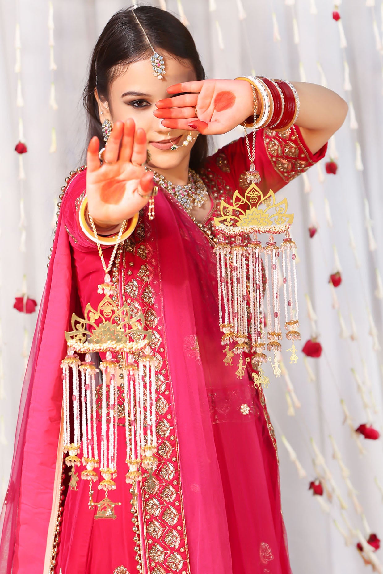 Gold Finish Floral Kaleeras (Set of 2)