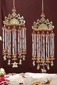 Gold Finish Floral Kaleeras (Set of 2)