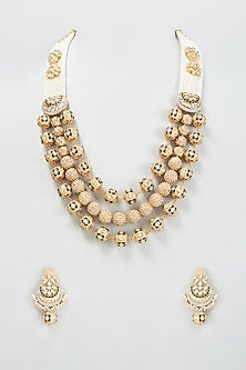 Gold Finish Kundan Polki & Pearls Beaded Layered Mala Set