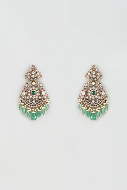 Two Tone Finish Kundan Polki Dangler Earrings