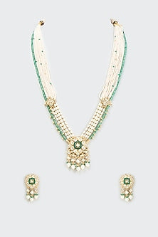 Gold Finish Kundan Polki Long Necklace Set
