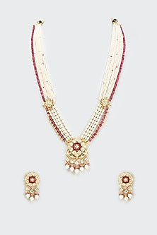 Gold Finish Kundan Polki Long Necklace Set
