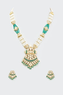Gold Finish Kundan Polki Long Necklace Set