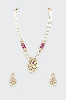 Gold Finish Kundan Polki Long Necklace Set