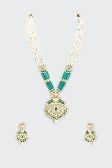 Gold Finish Kundan Polki Long Necklace Set