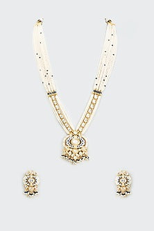 Gold Finish Kundan Polki Long Necklace Set