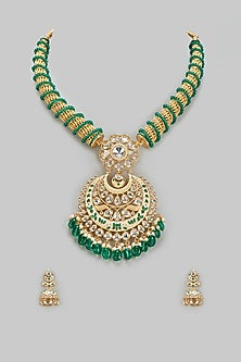 Gold Finish Kundan Polki Necklace Set