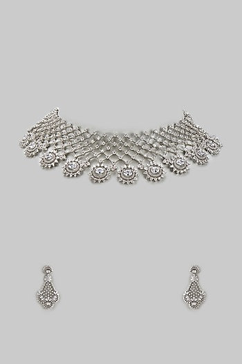 White Finish Zircon & Stone Necklace Set
