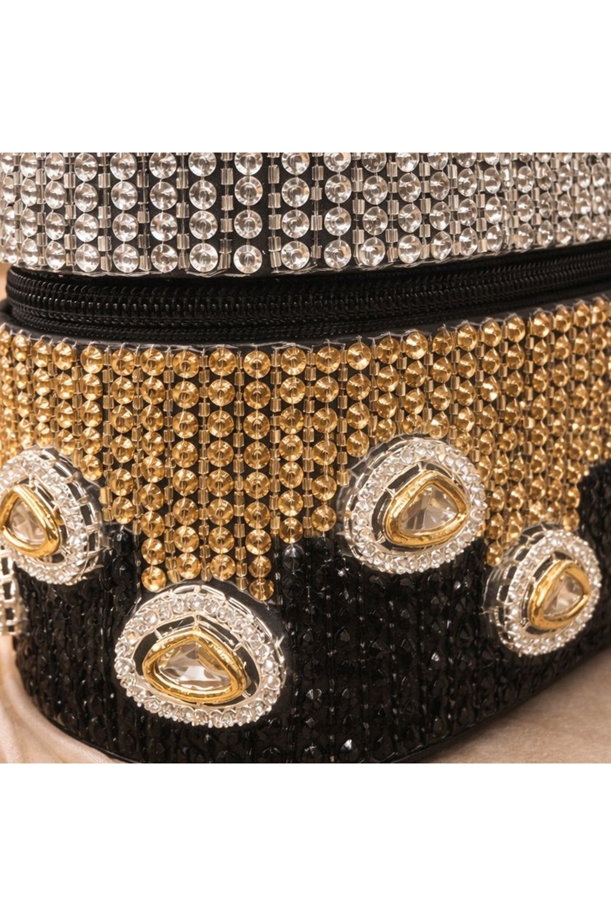 Black Satin Polki Embellished Clutch