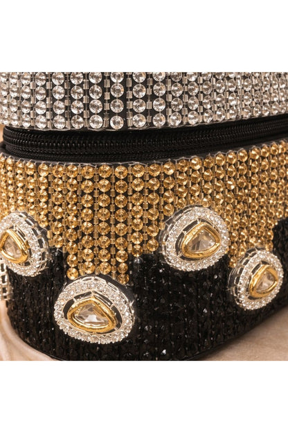 Black Satin Polki Embellished Clutch