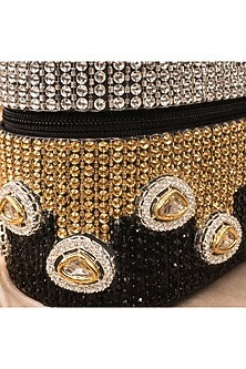 Black Satin Polki Embellished Clutch