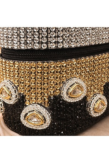 Black Satin Polki Embellished Clutch