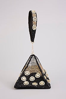 Black Brocade Polki & Sequins Embellished Potli