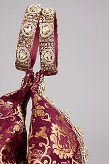 Maroon Brocade Kundan Embellished Clutch
