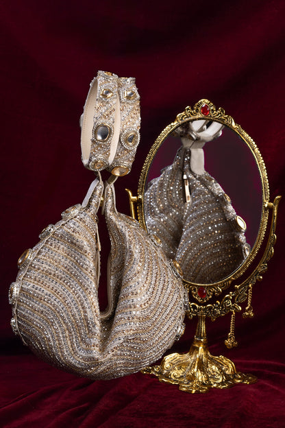 Gold Brocade Kundan Embellished Potli