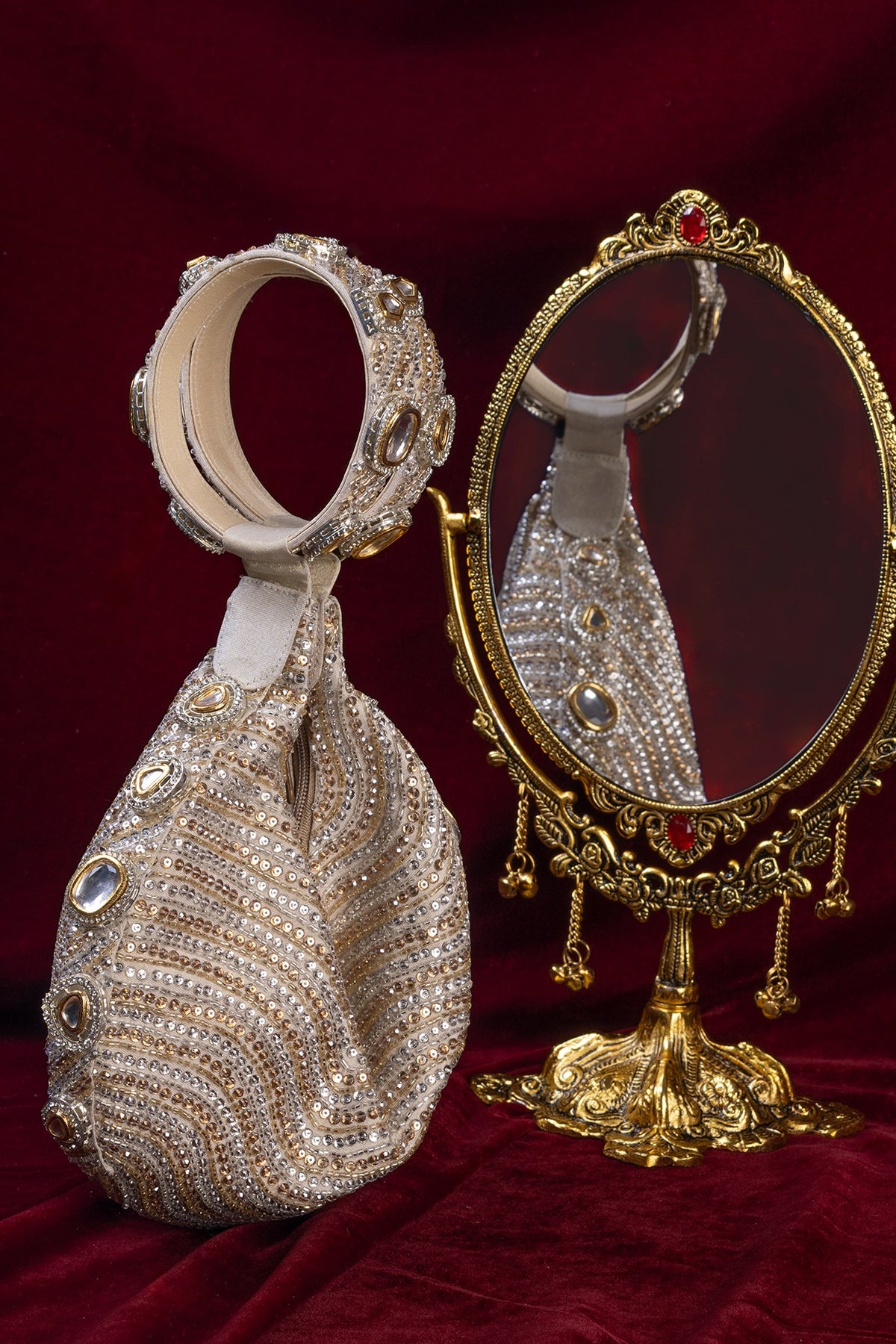 Gold Brocade Kundan Embellished Potli